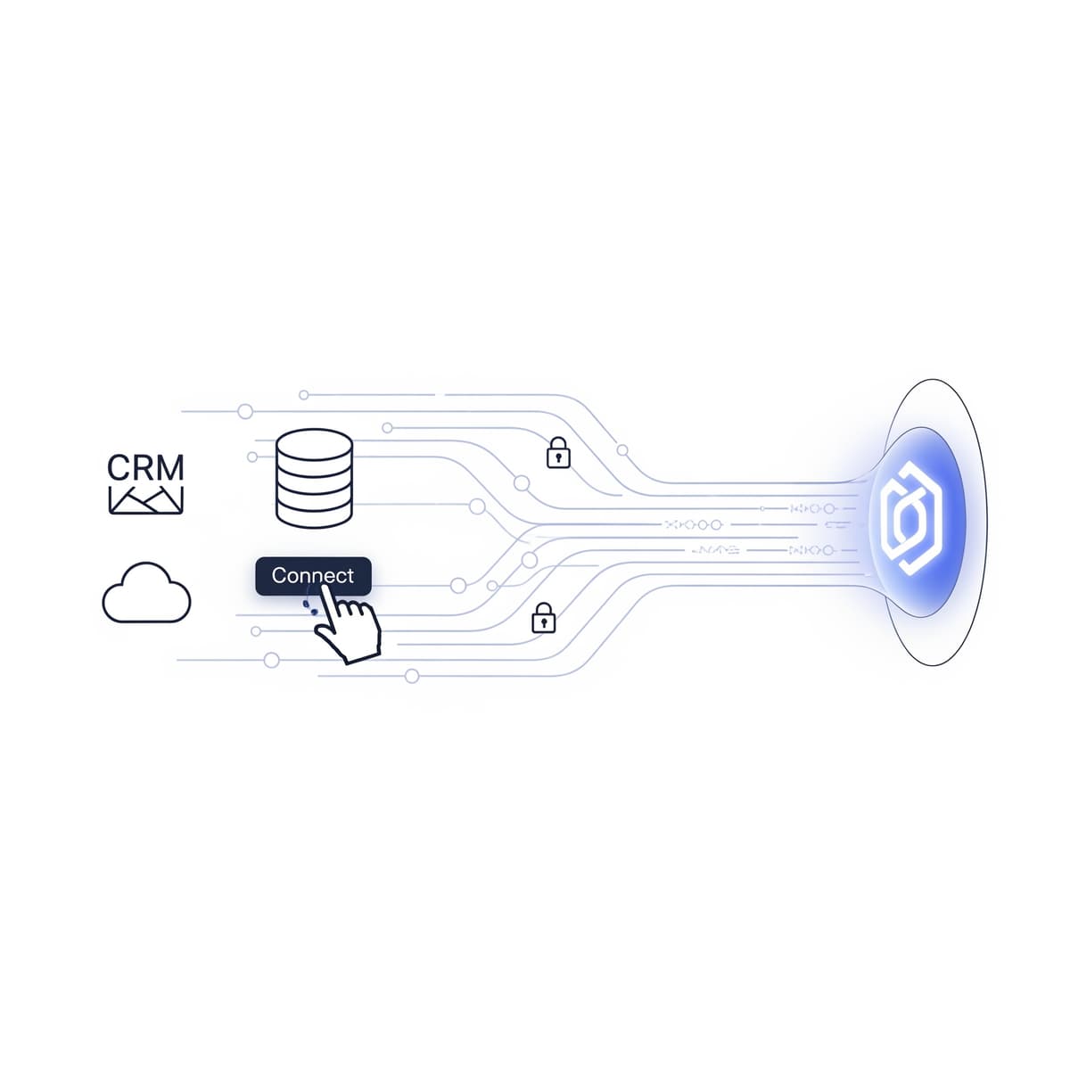 Illustration showing data flowing from multiple sources into the platform.